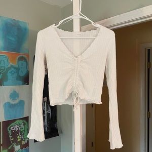 Australian brand, ghanda crop top with ruching and bell sleeves